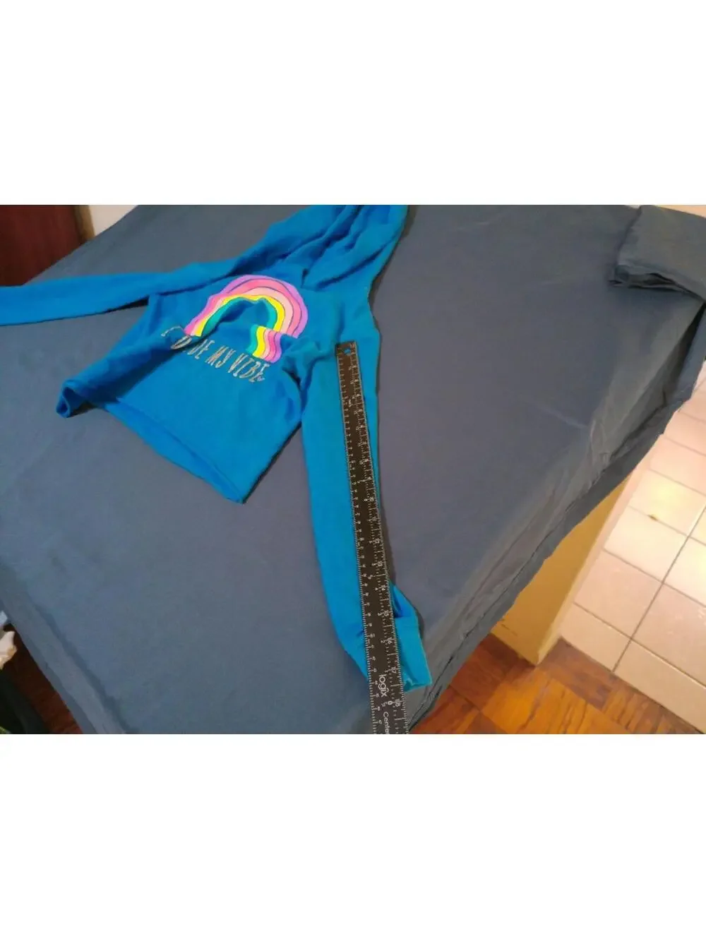Justice‎ Active Girls Blue Rainbow Hoodie Sweatshirt Size 8